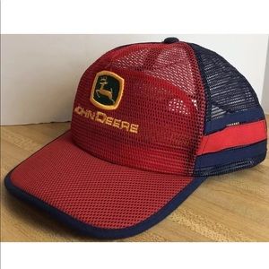 John Deere Logo Red Navy Trucker Snapback Hat Cap